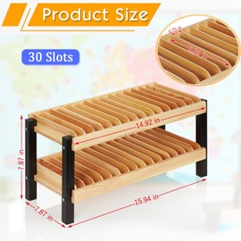 Echaprey 30-Grid Wooden Cell Phone Holder Desktop Multiple Classroom Cell Phone Holder Phone Storage Organizer Rack Box Caddy for Office School Classroom with 1-30 Number Stickers