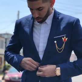 Vintage Crown Gemstone Long Chain Brooch Pin,Animal Double Headed Eagle Tassel Suit Pin Rhinestone Wings Lapel Pin Jewelry for Women Men (Red)