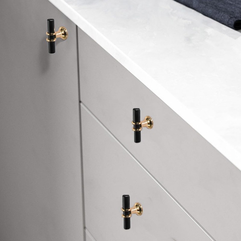 Pidynx 6 Pack Black and Gold Cabinet Knobs 1.97" Black