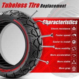 SYACHI 10x2.7-6.5 10x2.75-6.5 Electric Scooter Solid Tir, Tubeless Tire fit 70/65-6.5 Tyre Replacement Off-Road Tire, Anti Slip, Shockproof, Puncture Resistant Electric Scooter (Red, 1PC)