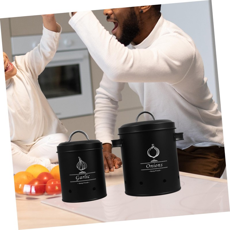 Ciieeo 2pcs Vegetable Storage Tins Lightblocking Onion and Potato Canisters
