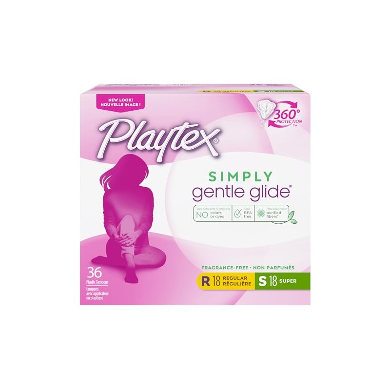 Playtex Simply Gentle Glide Tampons, Multipack (18 Regular/ 18 Super