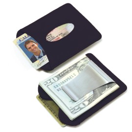 Storus Smart Money Clip Leather Wallet Card Case Holder - Stainles Steel + Black