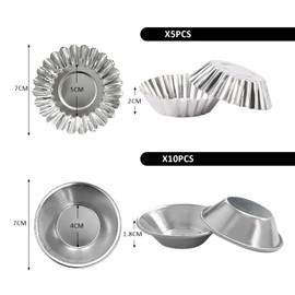 NINVVS 15 Pieces of Aluminum Egg Tart molds, Mini Pie Trays, Reusable Egg Tart molds, Non-Stick Baking molds, Aluminum Alloy Baking Trays Cups, for Making Muffins and Cupcakes (Silver)