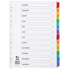Q-Connect KF01524 Index A4 January to December Multi Punched Reinforced Tabbed - Multicolour