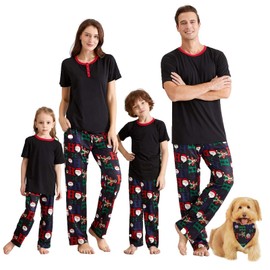 IFFEI Family Matching Pyjamas Set Festival Outfits Short Sleeve Two Pieces Santa Claus Printed Nightwear for Mom Dad Kids Sleepwear PJs Kids: 3-4 Years Black