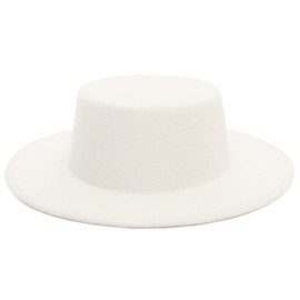 Women Men Classic Felt Fedora Hat Wide Brim Flat Top Jazz Panama Hat Casual Party Church Hat (White)