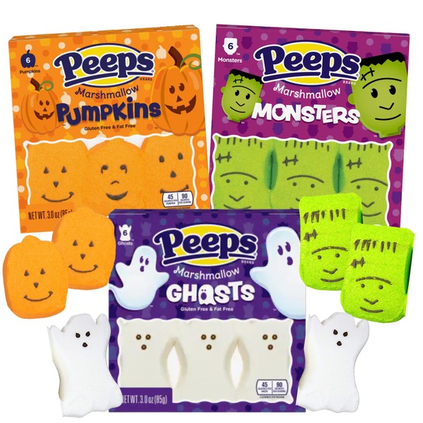 Peeps Marshmallows Candy Halloween Seasonal Assortment, Ghost, Monsters and Pumpkin