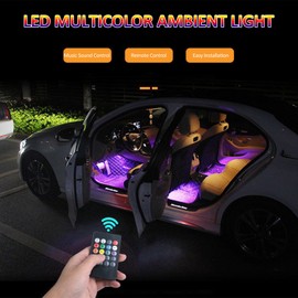 Interior Car Lights, 48 LEDs 12V Multicolor Music Car Strip Light Under Dash Lighting Kit with Sound Active Function and Wireless Remote Control USB Port, Car Accessories for Truck, SUV, Sedan