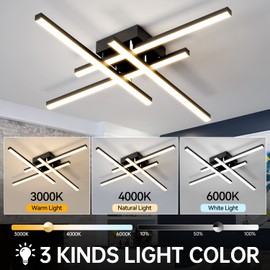 JFHTNFJ Modern Sputnik Ceiling Light Fixture 40w LED Dimmable with Remote Control Ceiling Lighting Black Flush Mount Chandelier Ceiling Lamp for Bedroom Study Kitchen Living Room 3-Color 24inches