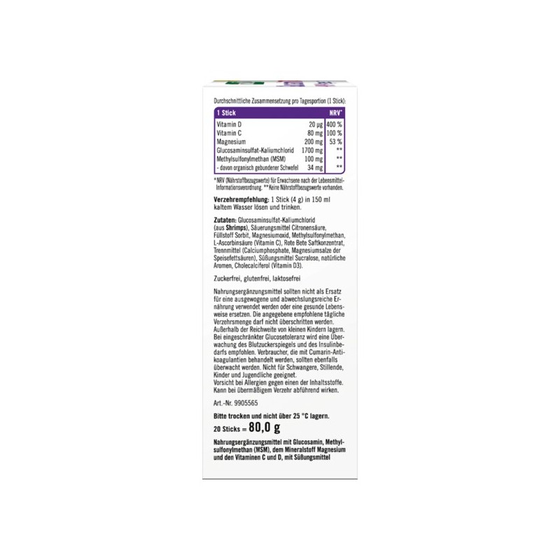 탁소피트 taxofit 글루코사민 1700+MSM+마그네슘 스틱 20개 80g Taxofit Glucosamine 1700