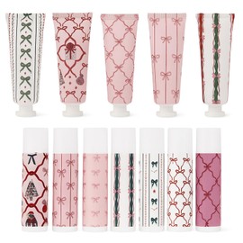 Dansib 12 Sets Christmas Hand Cream and Lip Balm Bulk Gift Set for Women, Coquette Pink Bow Travel Size Lotion Set with 6 Scents Christmas Stocking Stuffer Holiday Favors Calendar Advent