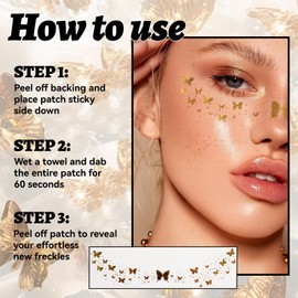 Gold Glitter Freckles Face Tattoo, Glow Up Makeup Patches, Face Glitter Make-Up Speckle, Face Glitter Speckles Patches, Gold Glitter Makeup Accessories, Cosmetic Glitter for Face 4 Pieces