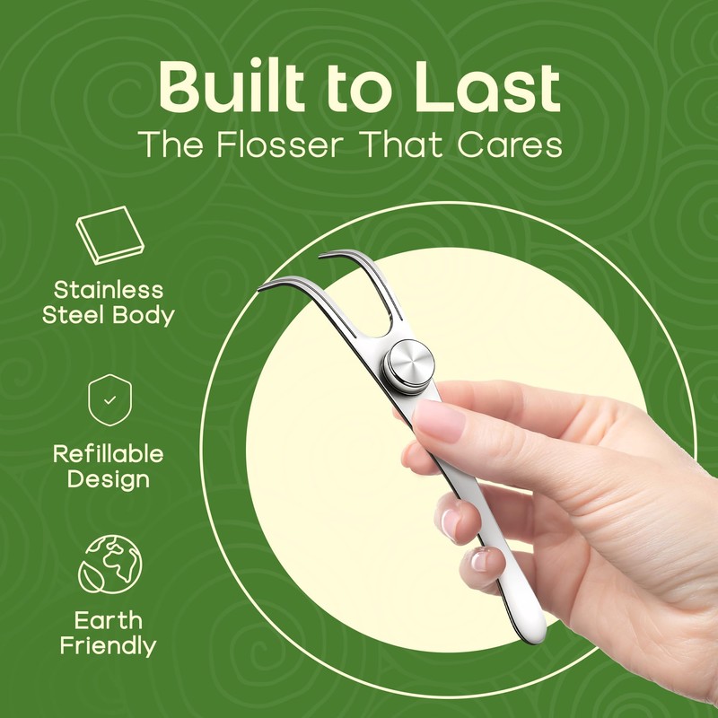 Dental Floss Holder, Refillable & Reusable Floss Pick - Dental