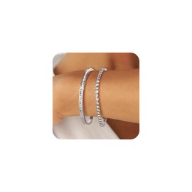 SUPNEER Silver Tennis Bracelets Bangle Bracelets for Women Silver Bracelet Cuff Cubic Zirconia StainlessSteel 18K White Gold Plated Dainty Love Jewelry Set Gift Christmas Birthdays Wedding Couples