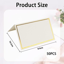 Bliceon 50 Pack Blank Place Cards with Gold Foil Border for Table Settings - Elegant Table Seating Name Cards for Weddings, Banquets, Dinner Parties - Folded Size 2x3.75 inches (Black)