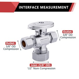 EFIELD 1/4 Turn Dual Compression Outlet Angle Stop Valve,1/2" NOM (5/8" OD) x (3/8 inch x 3/8 inch) Chrome,(VALVE123)
