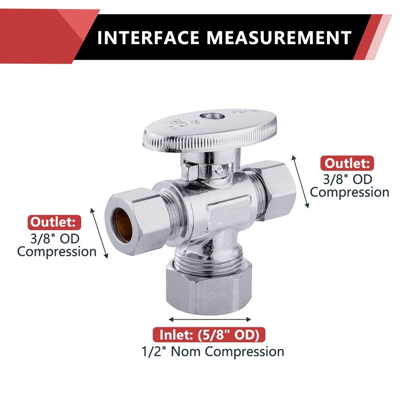 EFIELD 1/4 Turn Dual Compression Outlet Angle Stop Valve,1/2" NOM