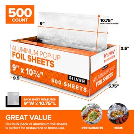 500 Count Pre-Cut Deli Aluminum Wraps – 9” Pop-Up for Restaurants, Disposable for Burritos, Hot Dogs, Sandwiches – Stock Your Home