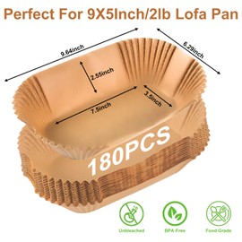 Loaf Pan Liners for Baking Bread 9x5 Inch - 180 PCS Non-Stick Parchment Paper Liners - Disposable Bread Pans Liner for Sourdough Bread, Banana Bread, Cakes, Baking Accessories