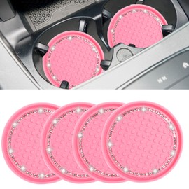 Amooca Car Cup Coaster 4 Pack Universal Non-Slip Cup Holders Insert Coasters Bling Crystal Rhinestone Car Interior Accessories Peach Pink Dots