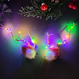 Wedity LED Christmas Glowing Hairpin 2pcs Simulation Tree Branch Hair Clips Light up Elk Antlers Feathers Headdress Party Decorative for Women and Girls (Colour 2)