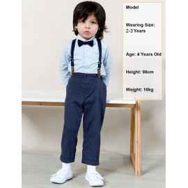 MOMBEBE COSLAND Boys Suits Formal Gentleman Outfit Tuxedo Strap Toddler Dress Clothes 4-5T Blue