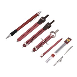 uxcell Red Geometry Compass Set Combination Compass Set Geometry Precision Tool for Drawing, Drafting, Math and Geometry with Beam Extension Bar