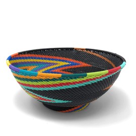 Bridge for Africa Fair Trade Zulu Telephone Wire 8-inch Round Pedestal Bowl, African Rainbow