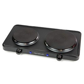 HomeCraft HCDB15BK Portable Countertop Double Burner Hot Plate Electric Cooktop 1500-Watts, Adjustable Temperature Control, Black