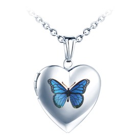 Yumilok Locket Chain Women's Necklace Love Heart Butterfly Amulet Locket for Opening Pictures Photo Gifts for Girlfriend Wife Mother, Stainless Steel
