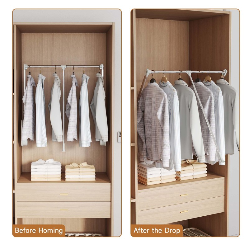 bimiti Pull Down Closet Rod White, Adjustable 33-45 inches Side