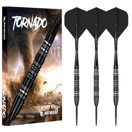 RUTHLESS | Tornado | Steel Tip Darts | 90% Tungsten | Moulded Flights & Stems | Precision Machined Barrels | 24g.