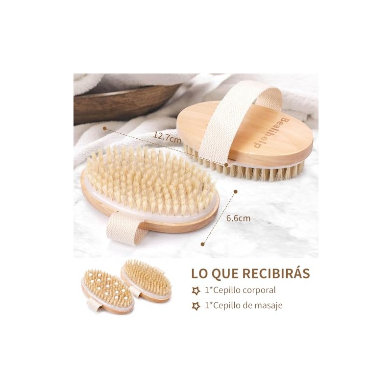 Janety Cepillo Exfoliante Corporal de Cerdas Naturales Firmes con Base