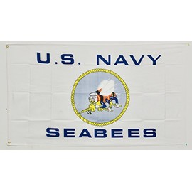 3x5 U.S Navy Seabees White US Flag Super Polyester Nylon Flag 3'x5' House Banner 90cm x 150cm Grommets Double Stitched Premium Quality Indoor Outdoor Pole Pennant (New)