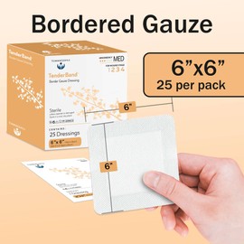 Bordered Gauze Island Dressing 6x6-25 Large Adhesive Bandages for Wound Protection - Good for Hospitals, Medical Facilities, First Aid Kits, and More