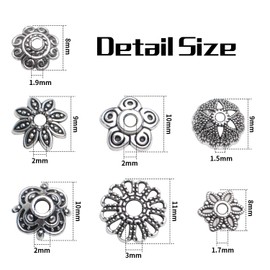 Silver Bead Caps,140pcs Tibetan Bead Caps Vintage Flower Beads Ends Loose Spacer Beads DIY Jewelry Findings for Crafts Making Bracelet Necklace Arts,7 Styles