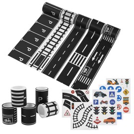 BUCOMTU 10 Stück Straßenbänder und Aufkleber, simulierte Verkehrszeichenaufkleber, Verkehrsszenen DIY Set, abnehmbare Straßen und Papierbänder, Wanddekoration