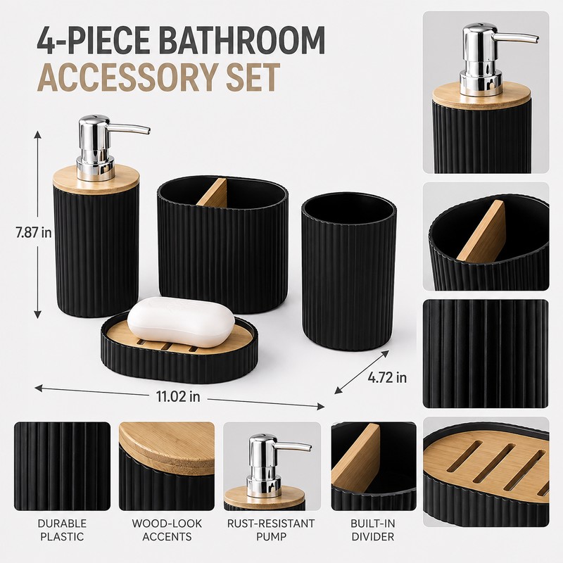 Bathroom Accessories Set for Home - 4pcs Plastic Toothbrush Holder,