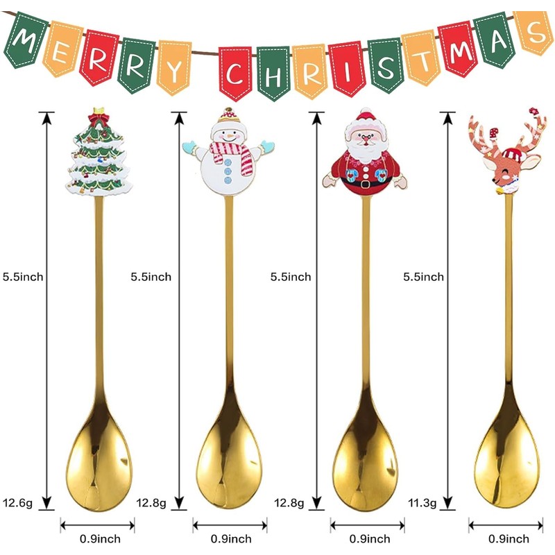 4Pcs Christmas Coffee Spoons Stainless Steel Christmas Coffee Spoon Creative