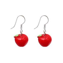Red Apple Drop Dangle Earrings for Women Unisex Fashion 3D Fruits Statement Earring Small Cute Resin Creative Dangle Earrings Summer Green Leaf Fruit Birthday Holiday Party Jewelry Gifts