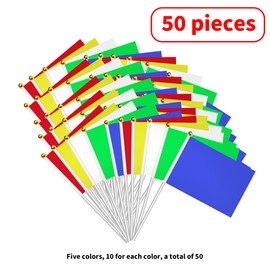 50 Packs Colorful Small Flags on Sticks Hand Waving Flag Hand Held Small Mini Solid Flag Small DIY Mini Flags On Stick Party Garden Decorations Sporting Events Outdoor Decorations 14*21cm/5.5*8.2in