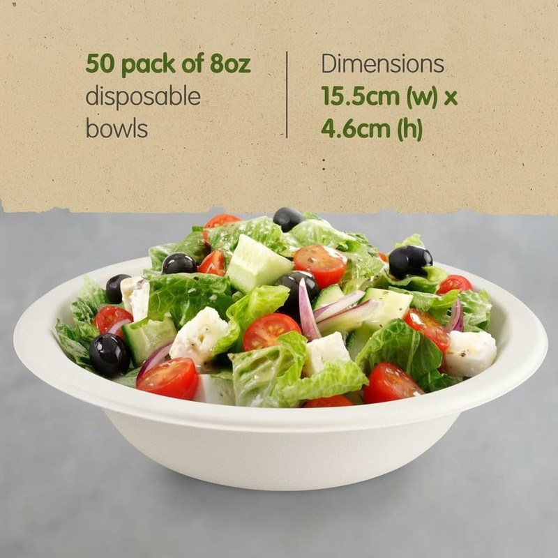 2you 50 x Bagasse Bowls - Disposable Paper Food Bowls