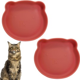 Apatal Silicone Cat Food Bowl Suction Cup Cat Dish 7" Shallow Cats Food & Water Bowls Set of 2 Non-Slip Kitty Plates Relief Whisker Fatigue Puppy Feeding Bowl for Dry Food & Wet Food (Red)