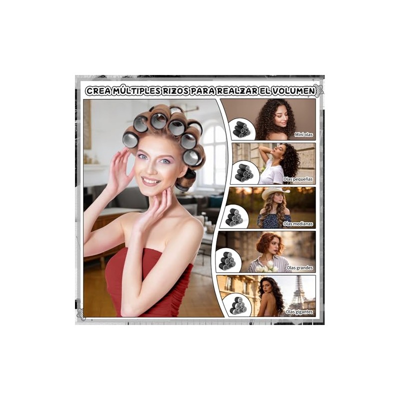 64PCS Tubos para Cabello, Rulos para Cabello, 5 Tamaños 25mm