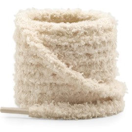 YJRVFINE Round Fuzzy Shoe Laces: 2 Pairs 39 Inch Khaki Puffy Soft Plush Shoelaces for Sneakers