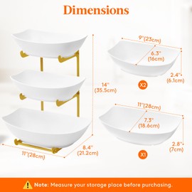 Lifewit Plastic Fruit Bowl Basket for Kitchen Countertop, 3 Tier Fruit Holder with Gold Metal Stand, Serving Tray for Food, Vegetable, Cake, Dessert in Party