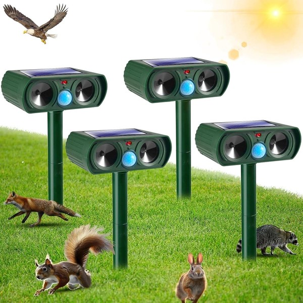 4 Pack Ultrasonic Animal Repellent Outdoor Solar Animal Repeller with
