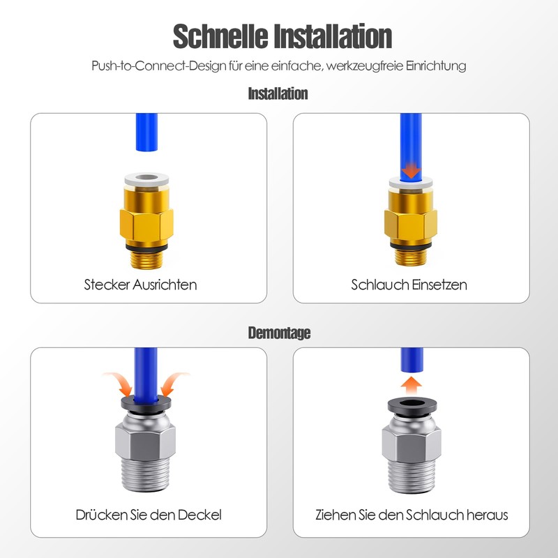 HANGLIFE PC4-M10 & PC4-M6 PTFE Hose Connectors, Push-to-Connect Quick Connectors,