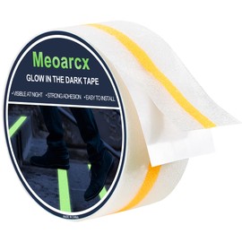 Meoarcx Clear Stair Treads Non Slip with Glow in Dark Orange Stripe, 2in x 16Ft Transparent Non Slip Strips Indoor Outdoor Waterproof for Stairs, Bathroom, Bathtub, PEVA Safe for Elders, Kids, Pets